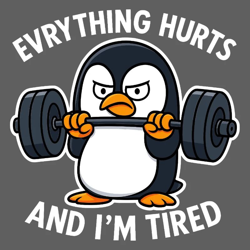 Grumpy Penguin Lifting Weights