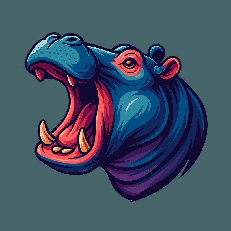 Neon hippo with an open muzzle