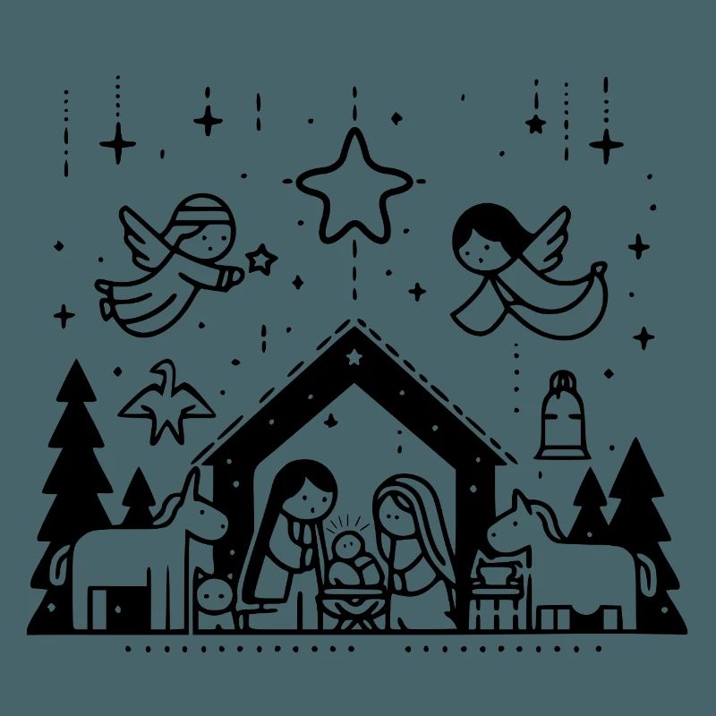 Weihnachtskrippe gezeichnet