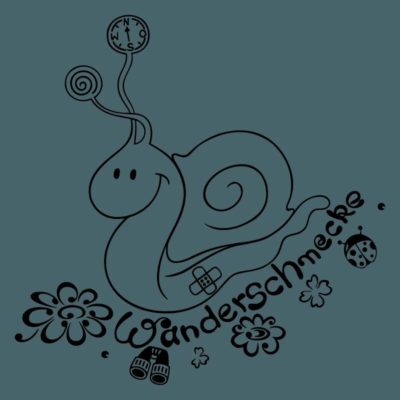 Snail with compass, binoculars, ladybird