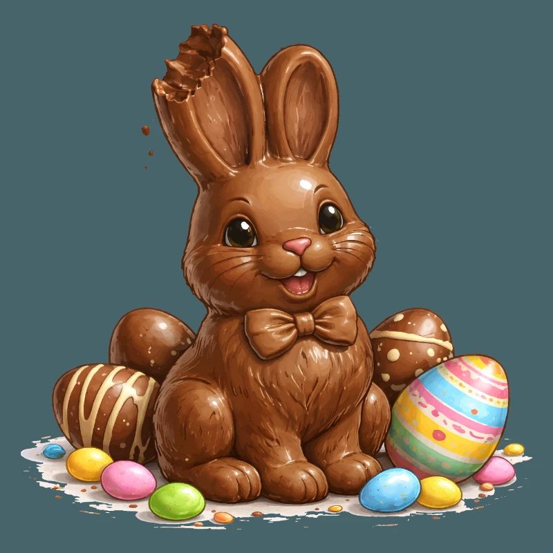 Chocolate bunny with Easter eggs