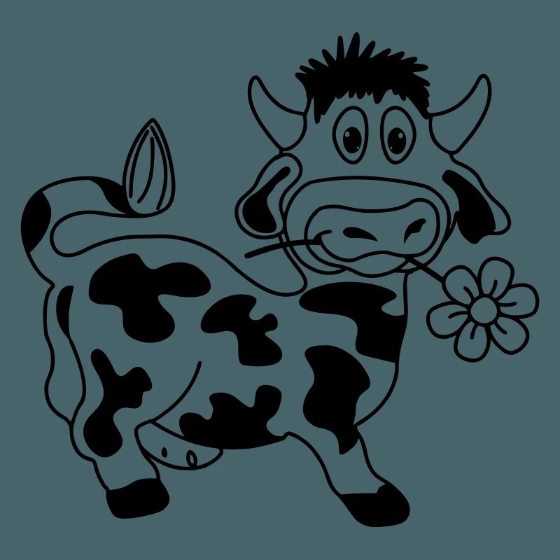 Drôle de vache avec fleur dans la bouche