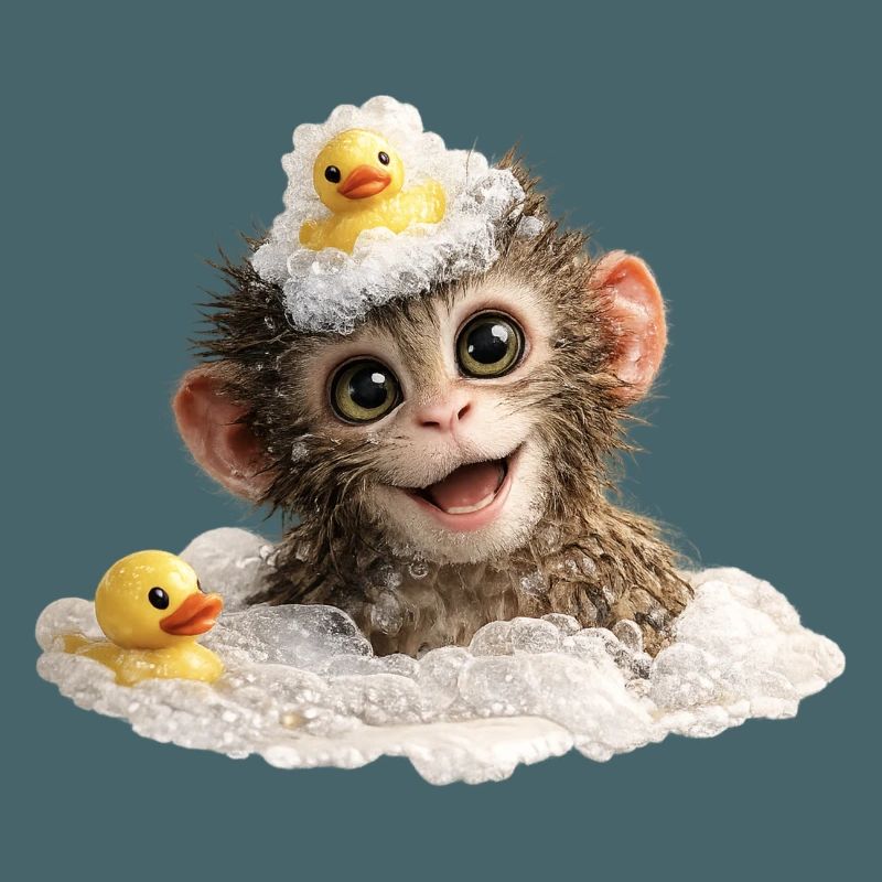 Bathing Time Monkey with Rubber Duck