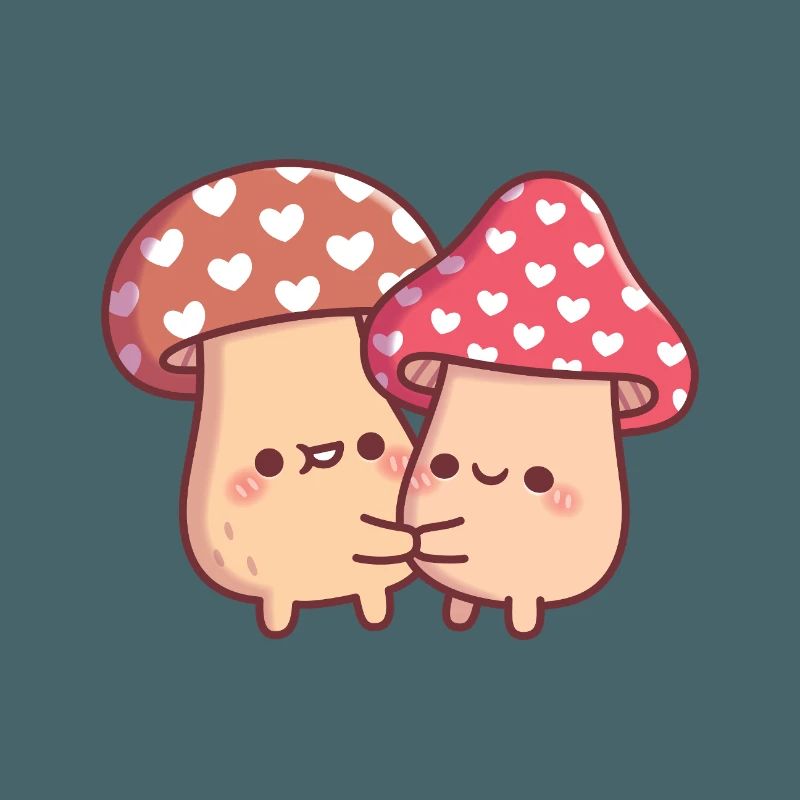 Cute Hugging Mushroom Toadstool Couple