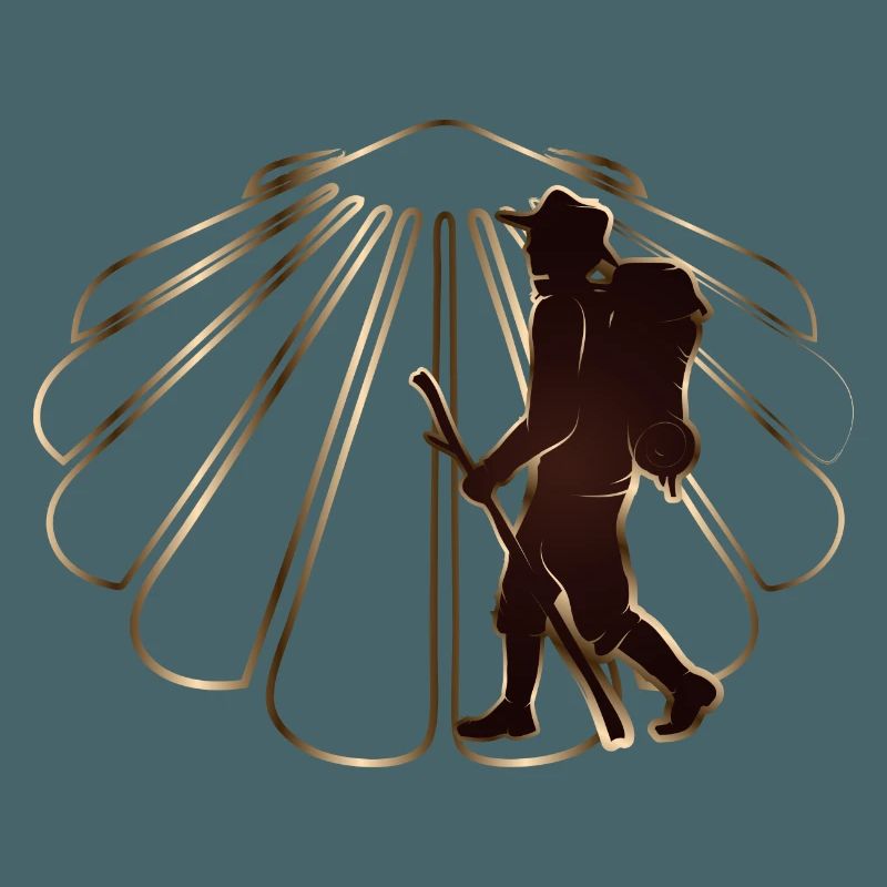 A pilgrim on a pilgrimage path with scallops