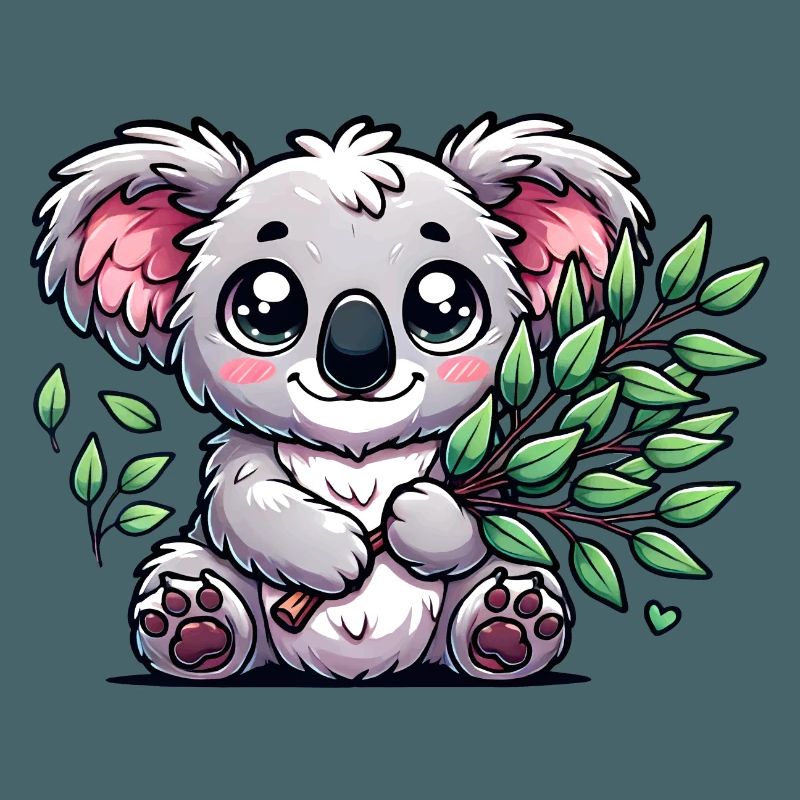 The cute koala with a eucalyptus bouquet