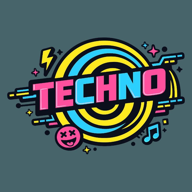 Techno Neon Retro Circle