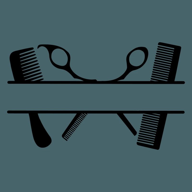 Two combs and scissors text banner