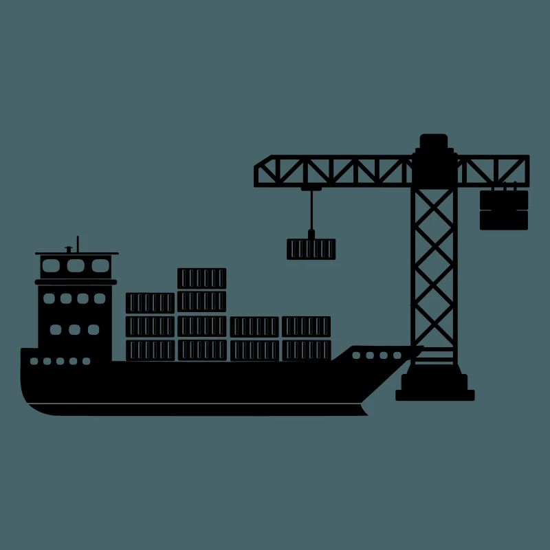 Sea container boat with crane unloading