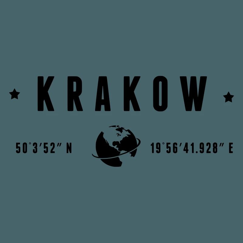 Krakow GPS Coordinates Globe Modern Typography