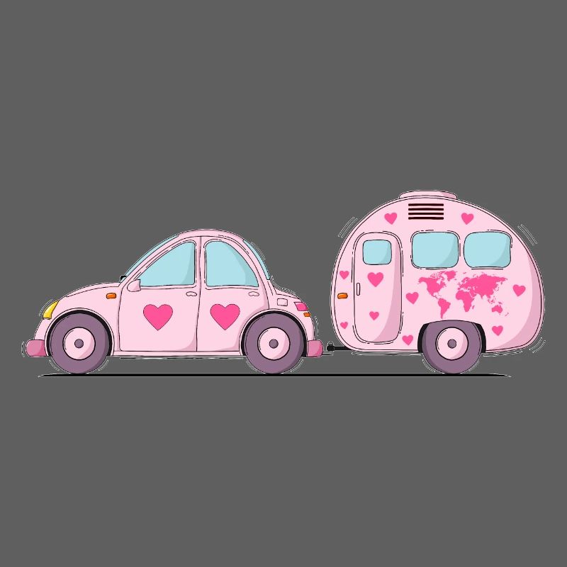 Auto mit Wohnwagen Rosa Herz