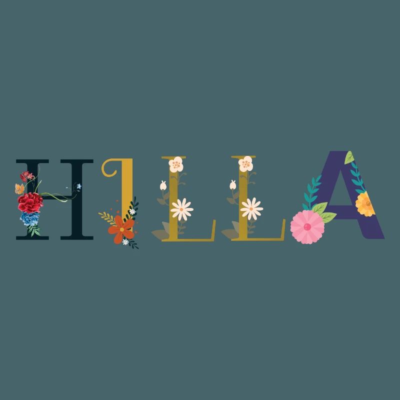 Le nom de HILLA est décoré de fleurs