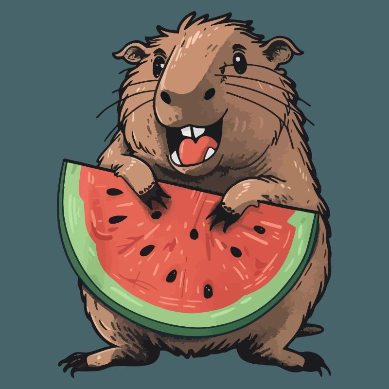 Capybara mangeant de la pastèque