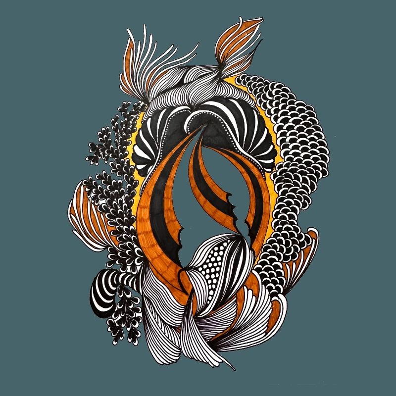 Orange Black Abstract Feather Pattern