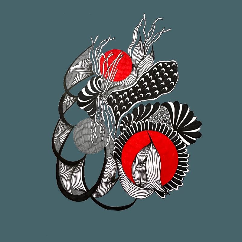 Cercles de fleurs monochromes avec rouge
