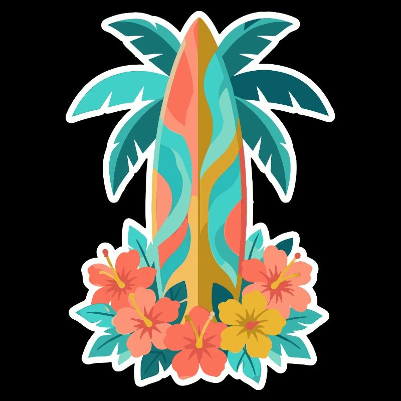 Floraison de l’hibiscus sur planche de surf tropicale