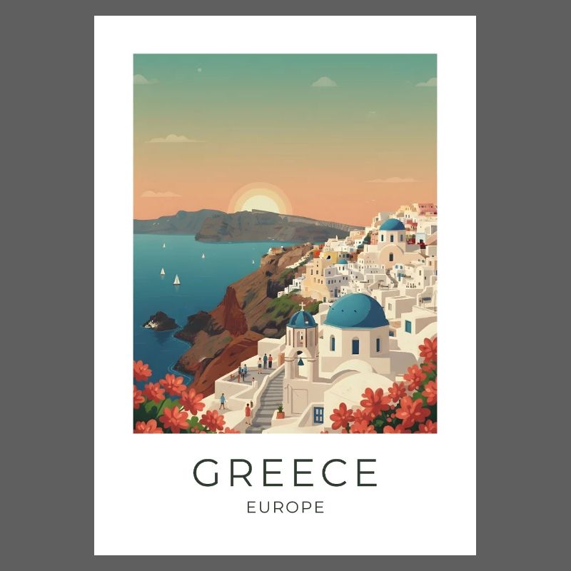 Vue côtière du coucher de soleil de Santorin