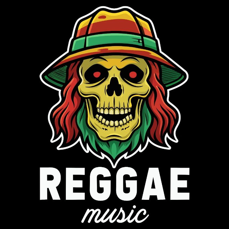 Rastafari skull in reggae hat