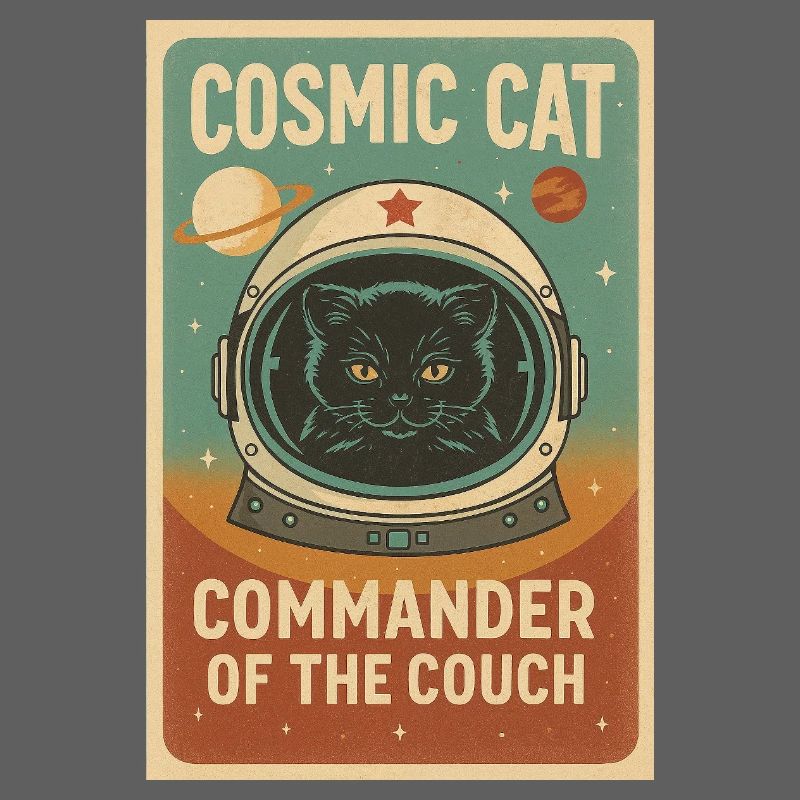 Chat Cosmique – Commandant du Divan | Design rétro