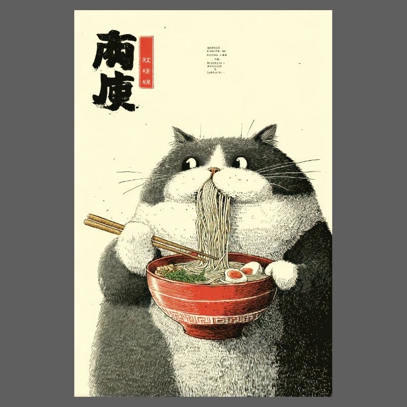 Ramen Cat Ukiyo-e Charm