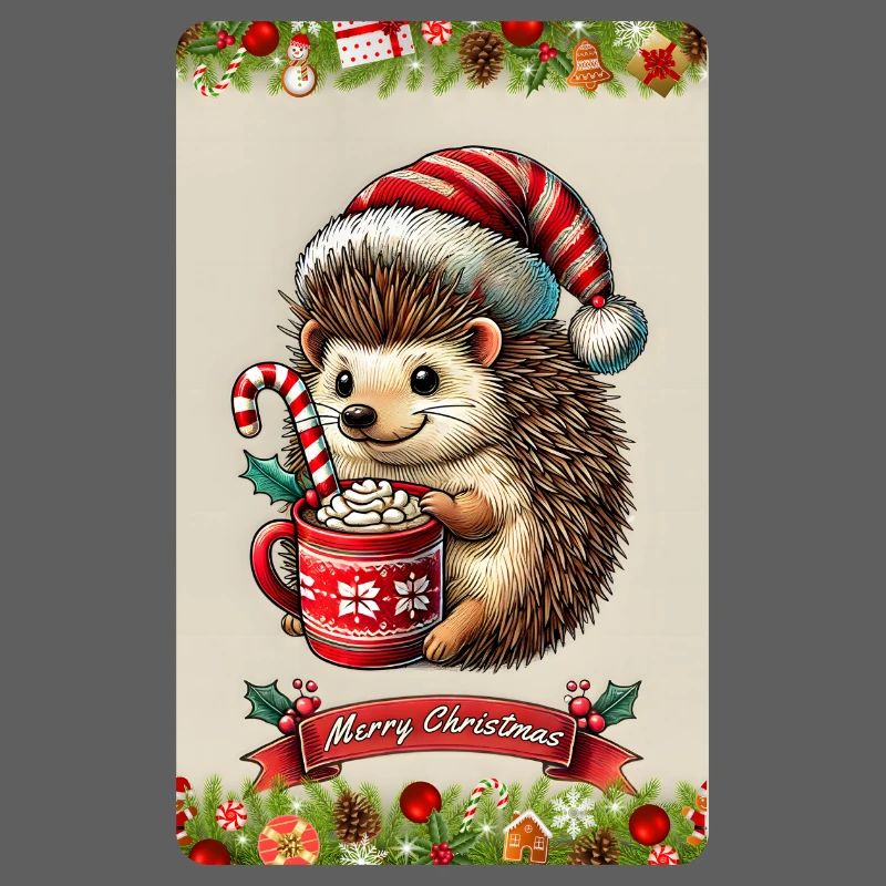 Weihnachtsigel mit heißer Schokolade