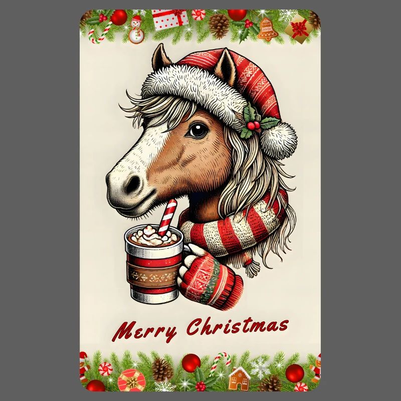 Weihnachtspferd mit heißer Schokolade