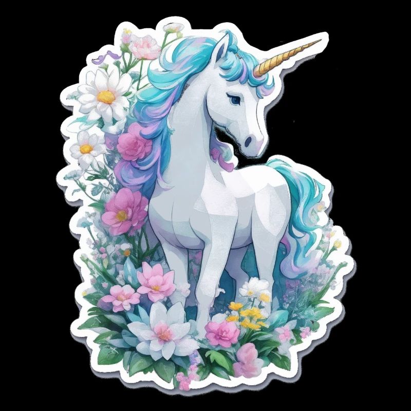 Licorne dans le jardin fleuri