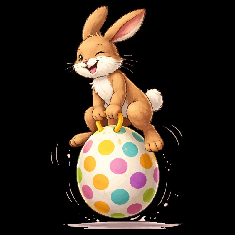 Happy Easter bunny on colorful bouncy Easter egg