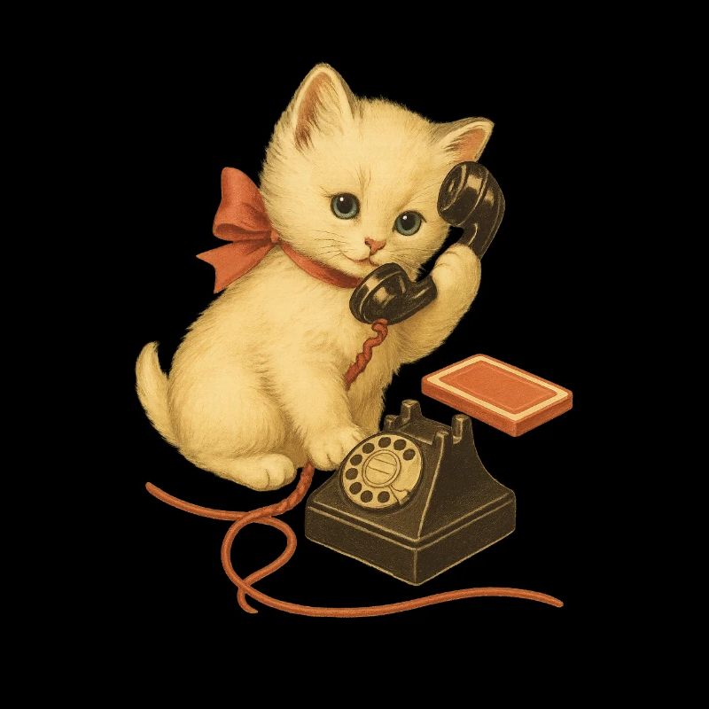 Kitten on the phone retro look