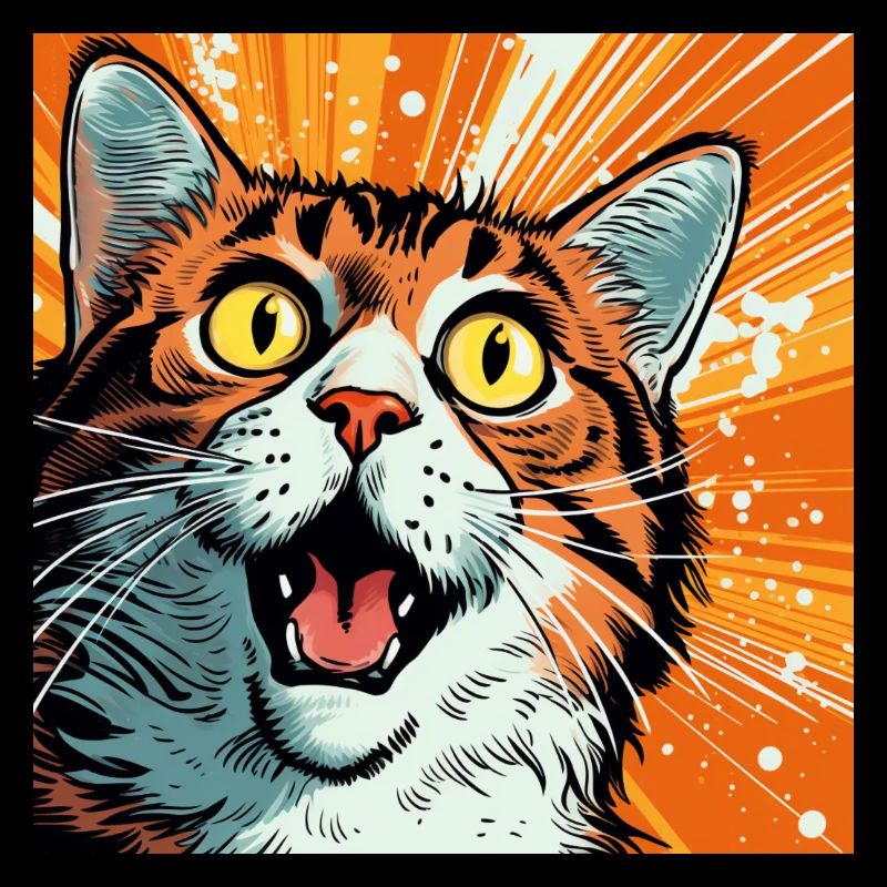 Expressive cat illustration in pop art style