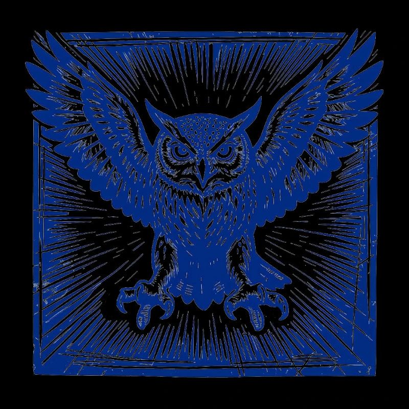 Chouette bleue en linogravure