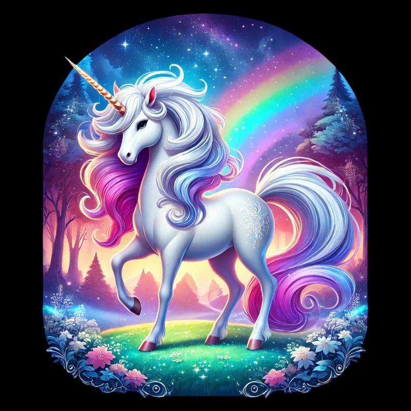 Regenbogen-Einhorn im Waldtraum