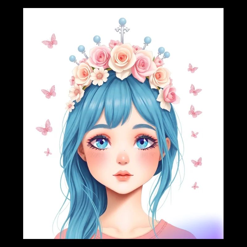 Blauhaar Mädchen mit Blumenkranz