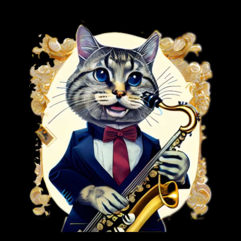 Jazzkatze im Anzug mit Saxophon