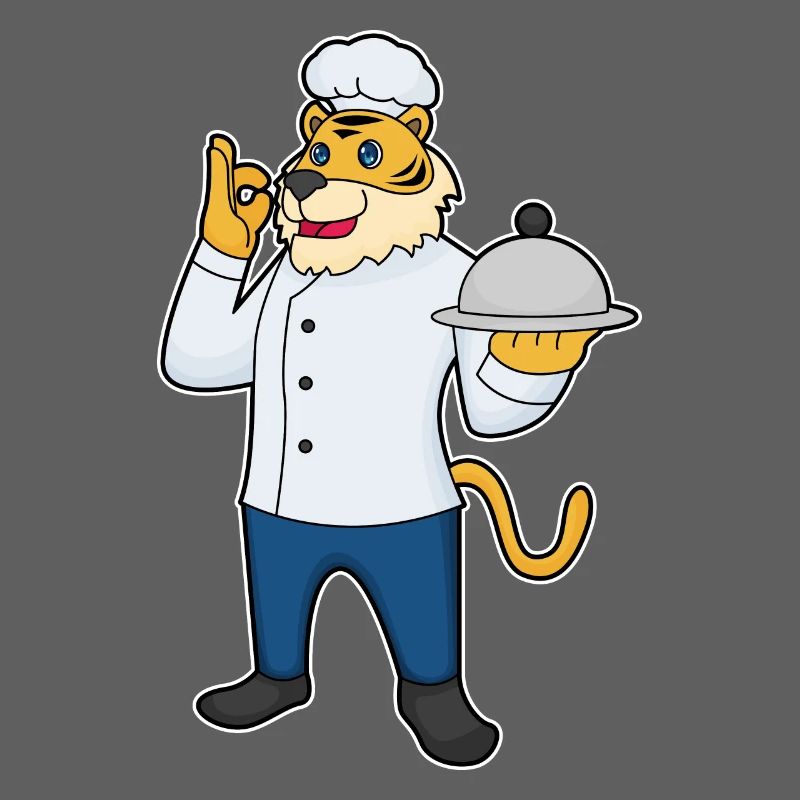 Cuisinier tigre servant la cuisine de cloches
