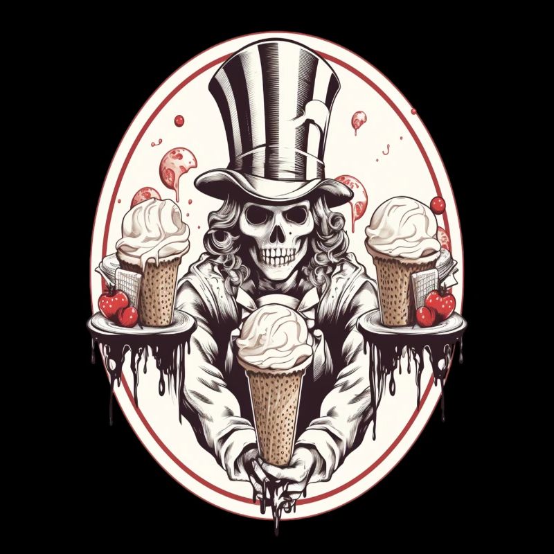 Crâne avec cornet de glace et chapeau haut de forme