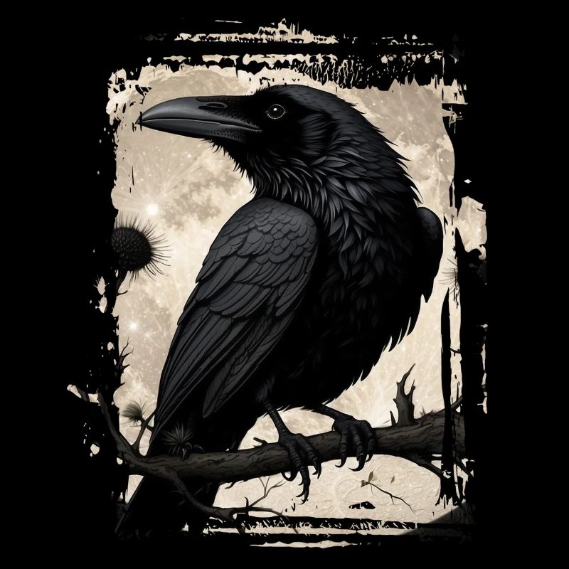 Corbeau sur branche devant la pleine lune