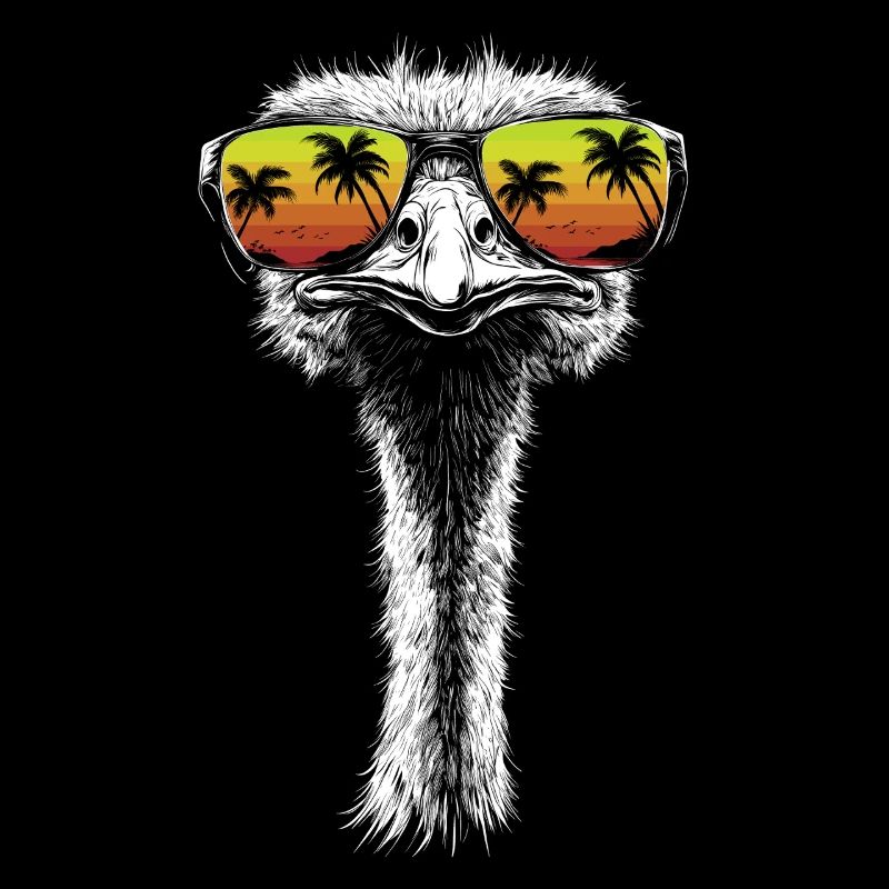Strauß Sonnenbrille Vogel Palmen Geschenk Retro