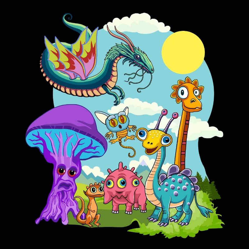 Whimsical Dinosaur and Mythical Creature Scene