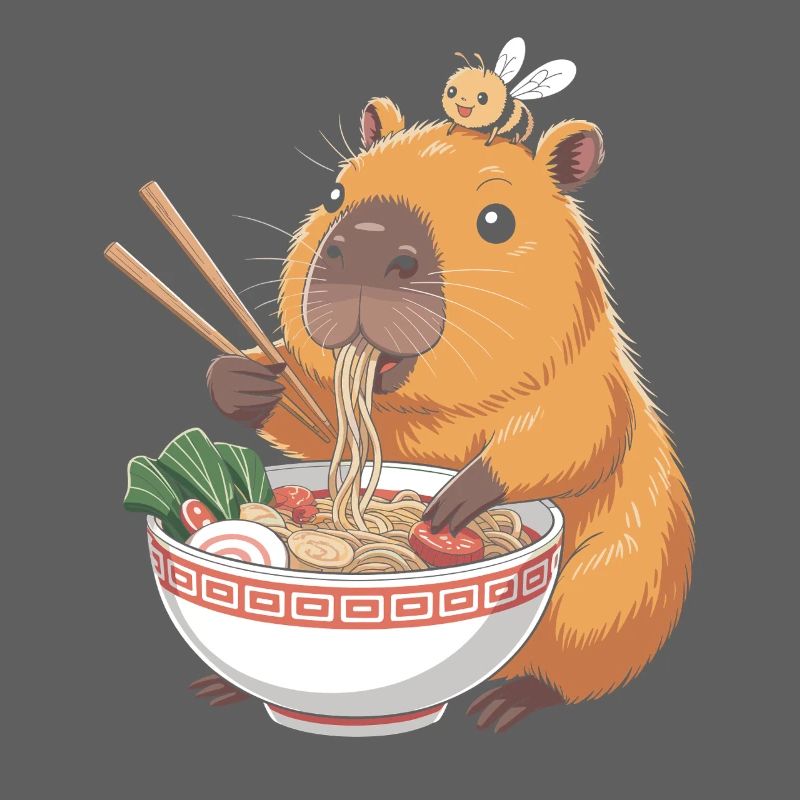 Capybara Ramen Kawaii With Bee