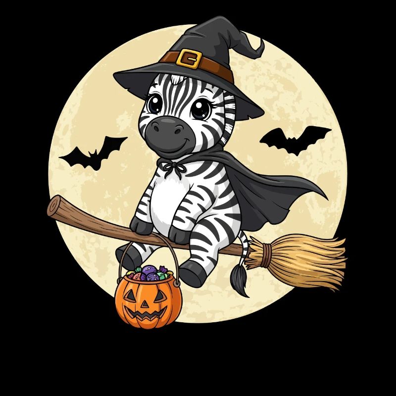 Cute Zebra Witch Halloween Pumpkin Full Moon