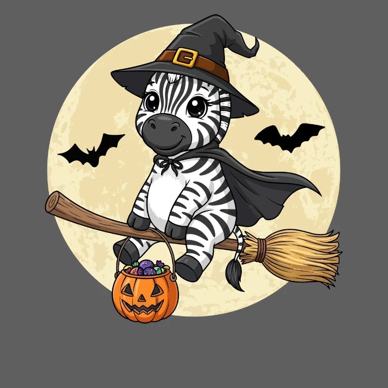 Cute Zebra Witch Halloween Pumpkin Full Moon