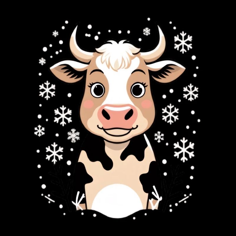 Winterkuh mit Schneeflocken