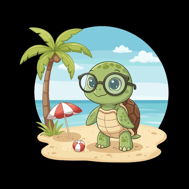 Cute Turtle with Glasses Beach Summer Vacation