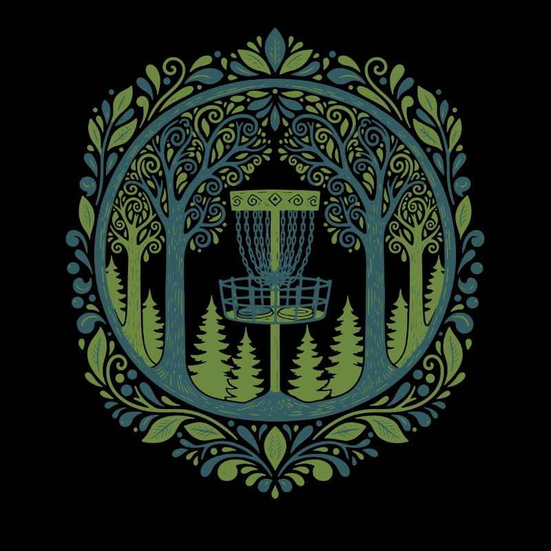 Panier de disc golf dans l’art de la scène boisée