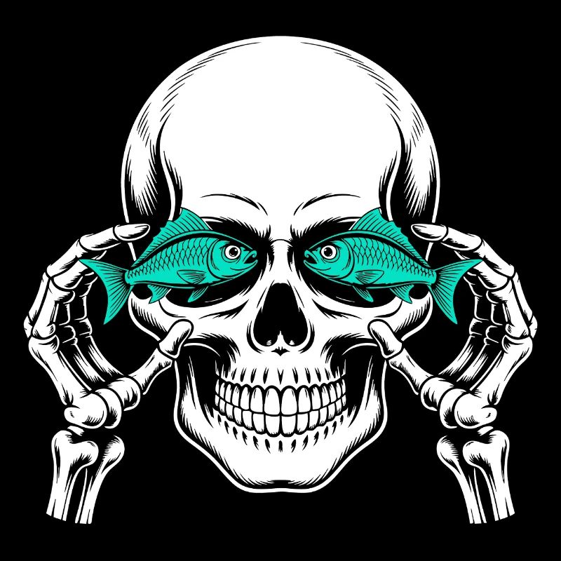 Skull and crossbones with fish