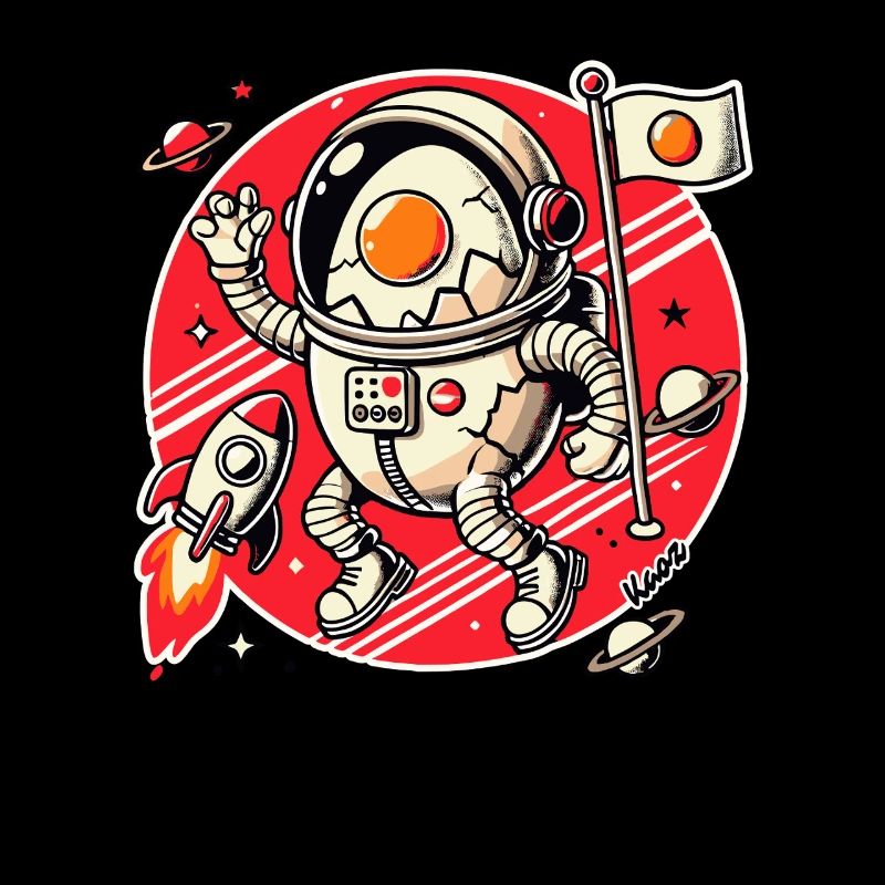 Oeuf d’astronaute avec fusée dans l’espace avec planète