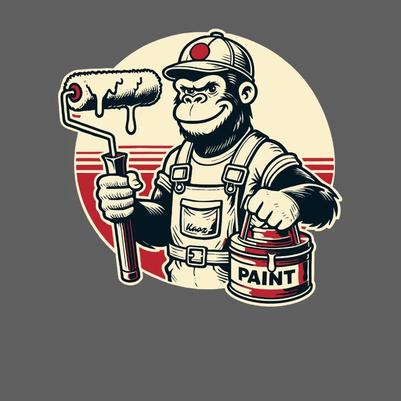 Painter gorilla with paint bucket and paint roller