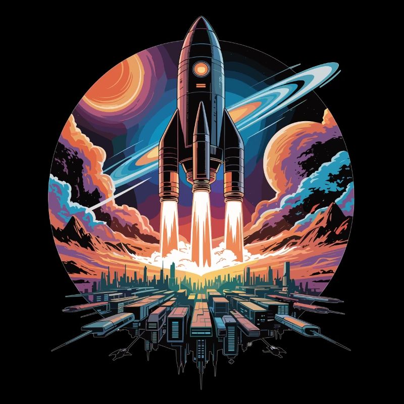 Stylish space flight with rocket