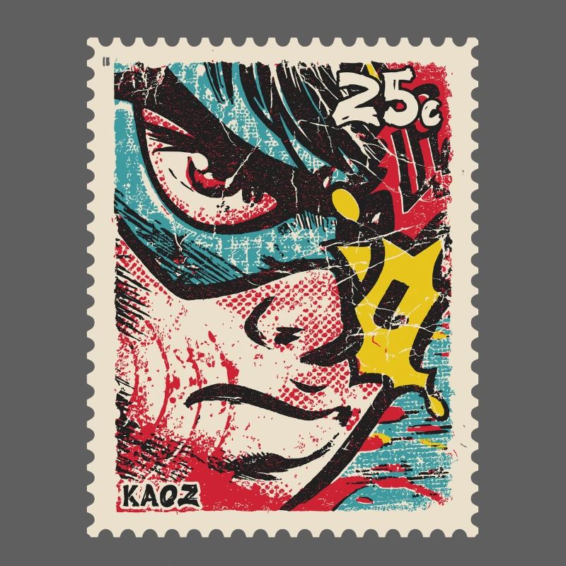 Comic hero as a retro stamp